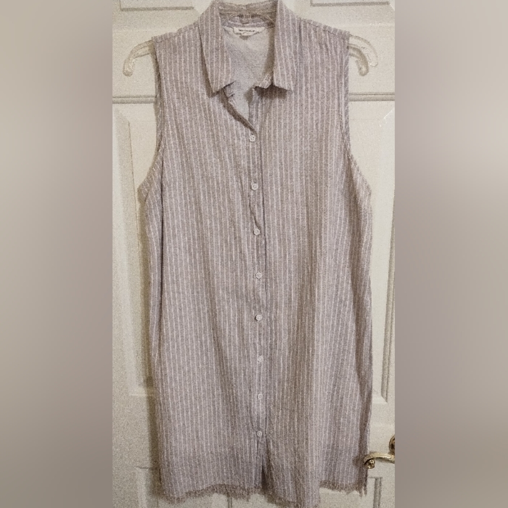 beachlunchlounge Sleeveless Button Up Dress with Fringed Hem